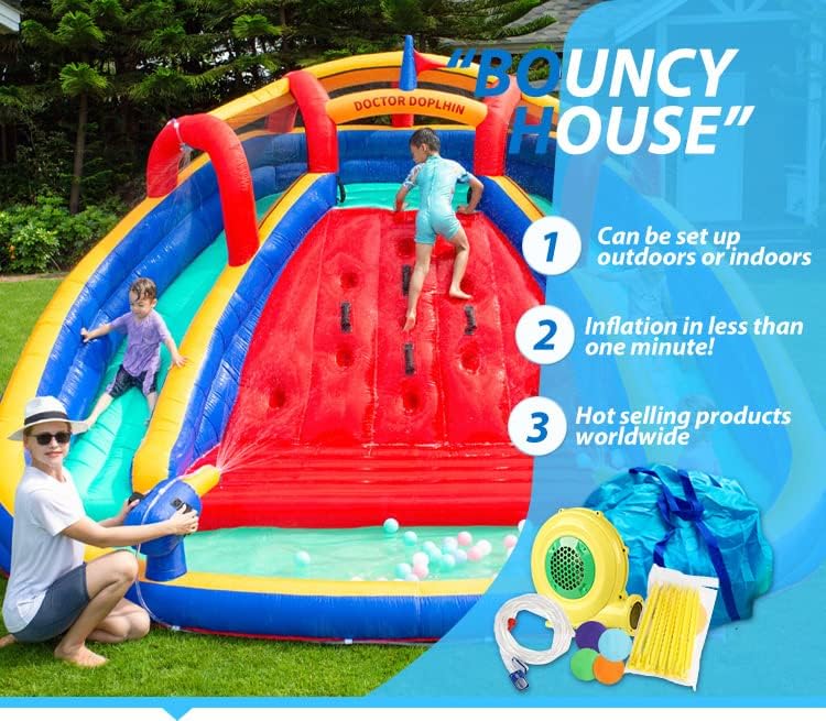 Inflatable Twin Water Slide for Kids Outdoor Play - Double the Fun, Twin Slide with climbing