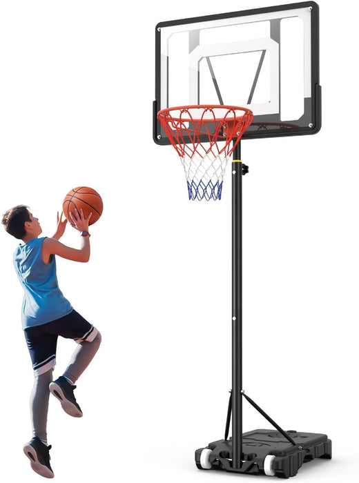 Portable Basketball Hoop for Outdoor and Indoor Use: 6 Adjustable Heights from 7.5 to 10FT for Kids, Teenagers, and Adults – Shatterproof Backboard, Stable Stand with Wheels, Ideal for Backyard