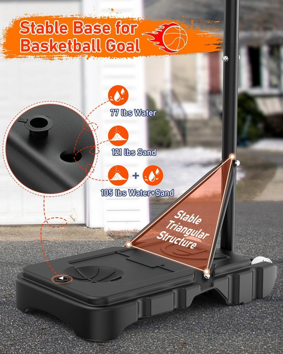 Portable Basketball Hoop for Outdoor and Indoor Use: 6 Adjustable Heights from 7.5 to 10FT for Kids, Teenagers, and Adults – Shatterproof Backboard, Stable Stand with Wheels, Ideal for Backyard