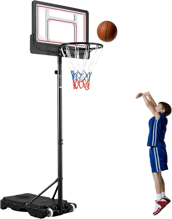 Portable Basketball Hoop for Outdoor and Indoor Use: 6 Adjustable Heights from 7.5 to 10FT for Kids, Teenagers, and Adults – Shatterproof Backboard, Stable Stand with Wheels, Ideal for Backyard