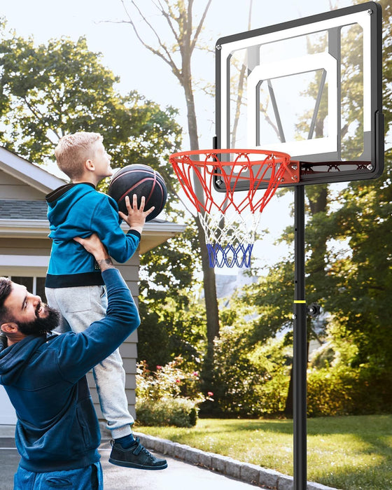 Portable Basketball Hoop for Outdoor and Indoor Use: 6 Adjustable Heights from 7.5 to 10FT for Kids, Teenagers, and Adults – Shatterproof Backboard, Stable Stand with Wheels, Ideal for Backyard