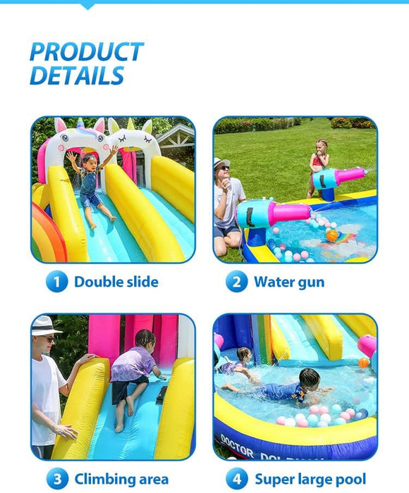 Inflatable Twin Water Slide for Kids Outdoor Play - Double the Fun, Unicorn Twin slide