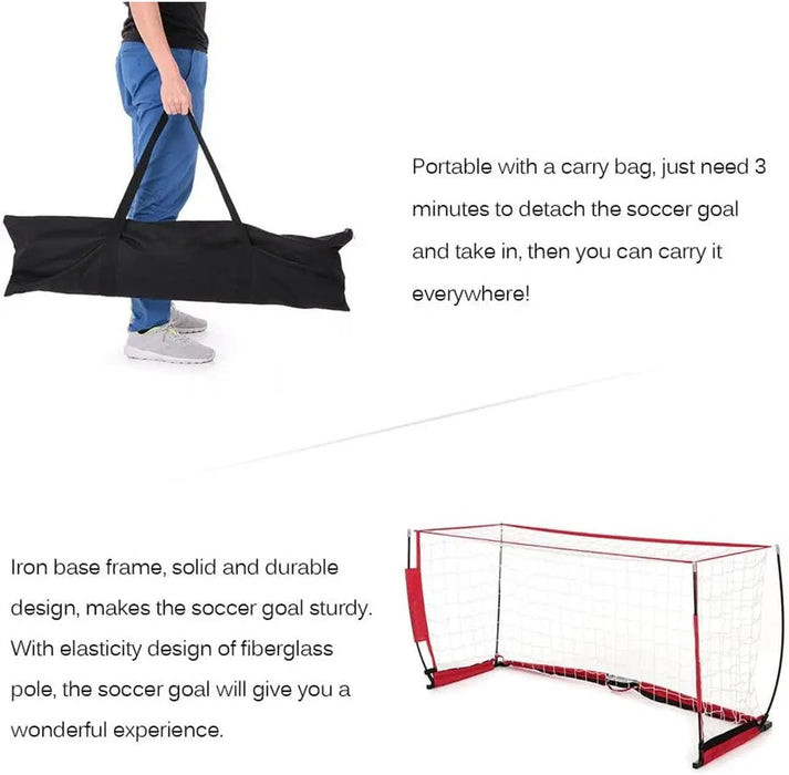 Portable Net Collapsible Metal Base Quick Setup Ultra Portable Full Size Framed Soccer Goal, 3.66x1.8x1m