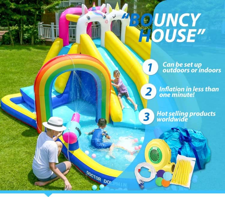 Inflatable Twin Water Slide for Kids Outdoor Play - Double the Fun, Unicorn Twin slide