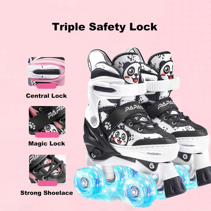 Panda Design Double Row Skating Shoes with Lighting Wheel for Beginner and Safety Skating Shoes