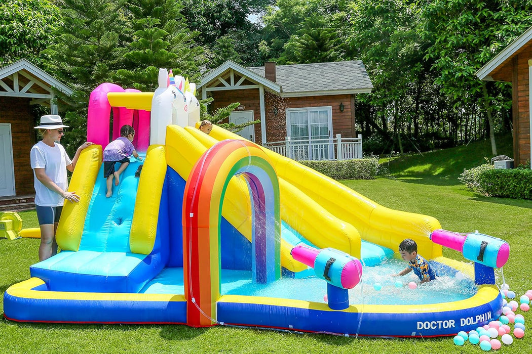 Inflatable Twin Water Slide for Kids Outdoor Play - Double the Fun, Unicorn Twin slide