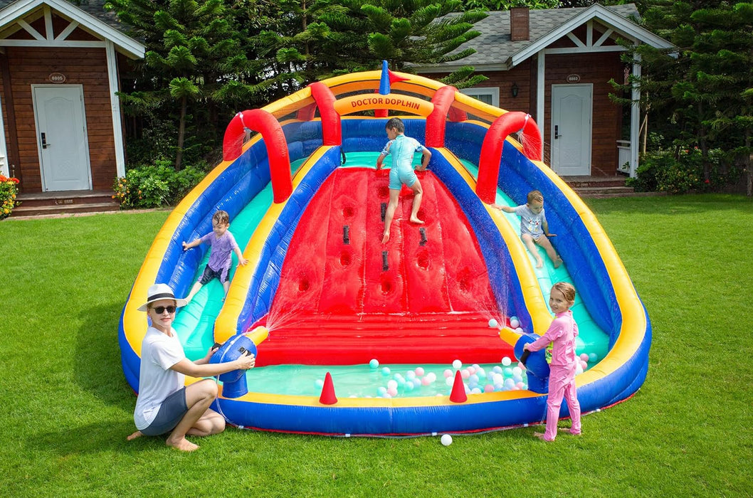 Inflatable Twin Water Slide for Kids Outdoor Play - Double the Fun, Twin Slide with climbing