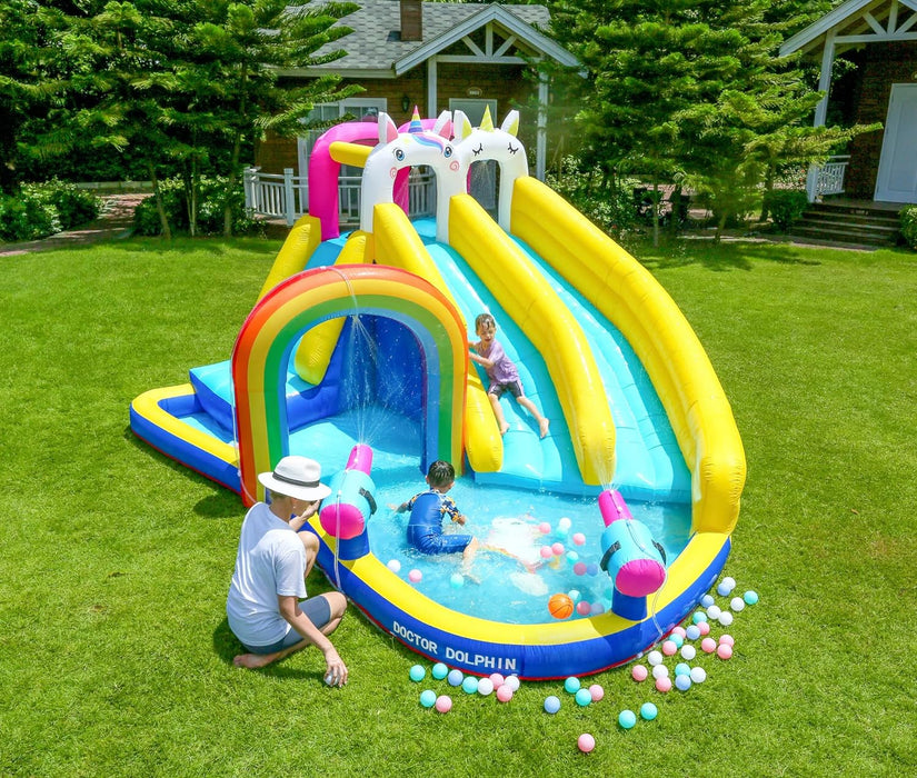 Inflatable Twin Water Slide for Kids Outdoor Play - Double the Fun, Unicorn Twin slide