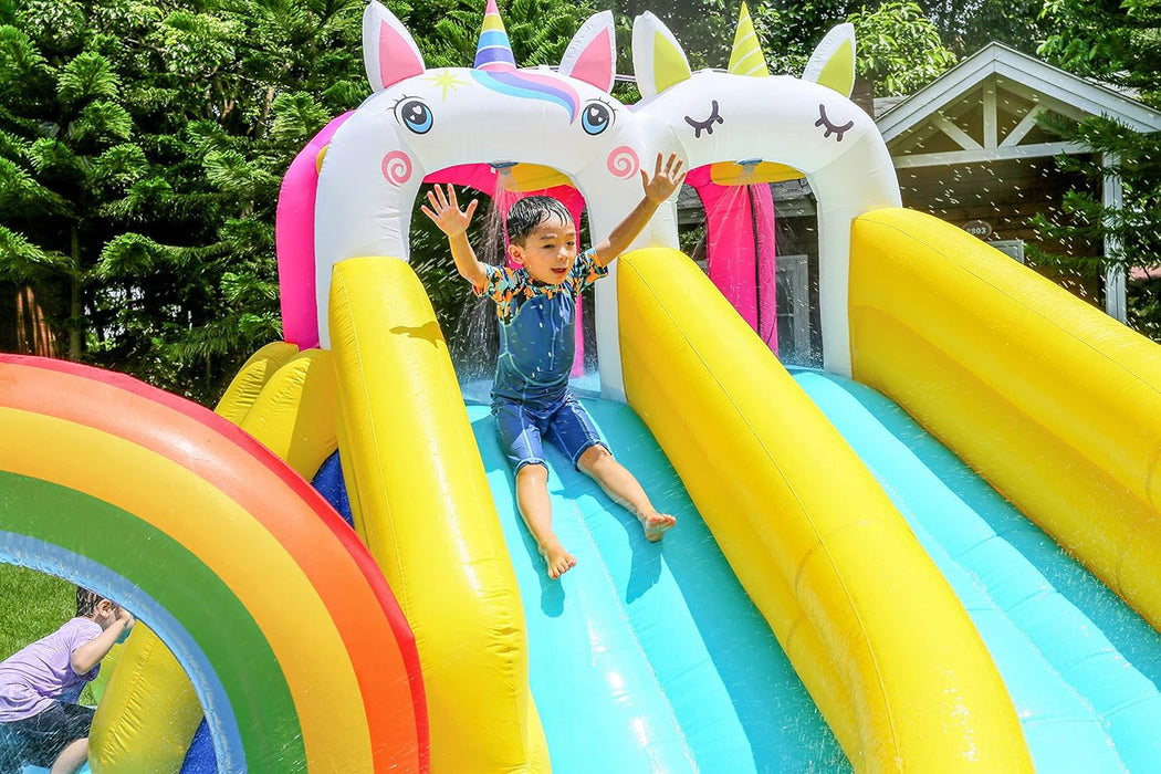 Inflatable Twin Water Slide for Kids Outdoor Play - Double the Fun, Unicorn Twin slide