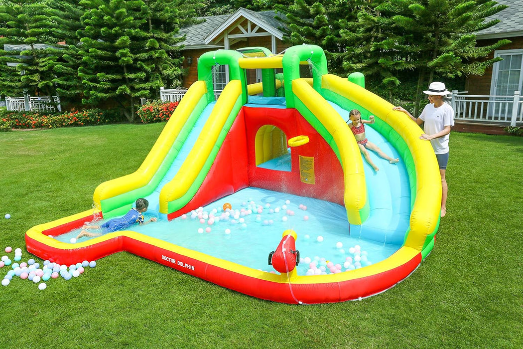 Inflatable Twin Water Slide for Kids Outdoor Play - Double the Fun, Twin with bouncer