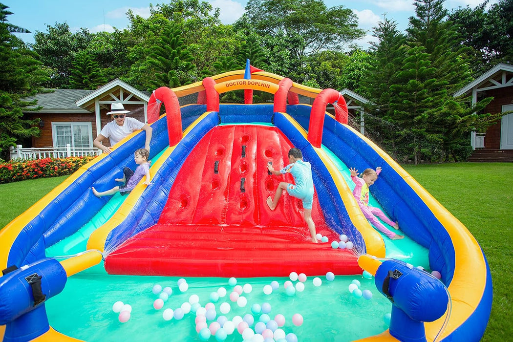 Inflatable Twin Water Slide for Kids Outdoor Play - Double the Fun, Twin Slide with climbing