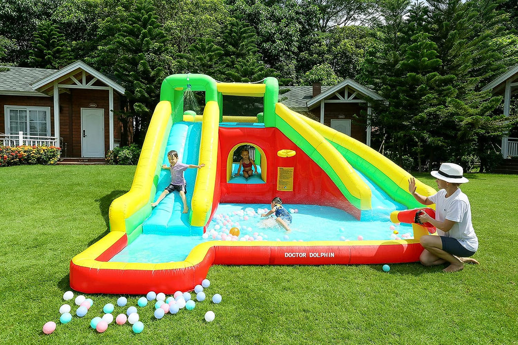 Inflatable Twin Water Slide for Kids Outdoor Play - Double the Fun, Twin with bouncer