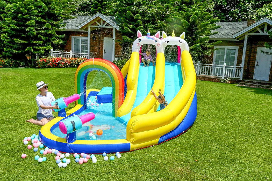 Inflatable Twin Water Slide for Kids Outdoor Play - Double the Fun, Unicorn Twin slide