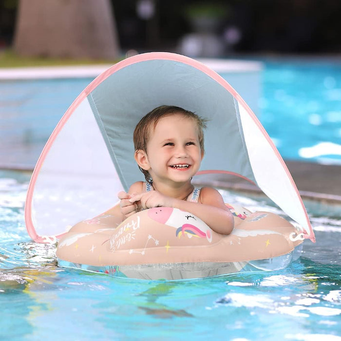 GT-WHEEL Baby Swimming Floater Inflatable Baby Pool Float Ring with Sun Protection Canopy and Safety Tail