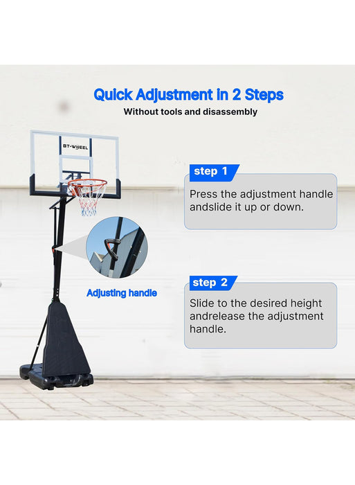 Portable Basketball Hoop for Outdoor & Indoor Use Height Adjustable 7.2FT to 10FT 44"-48" Shatterproof Backboard Pro-Style Breakaway Rim Heavy-Duty Base with Wheels for Adults & Teens