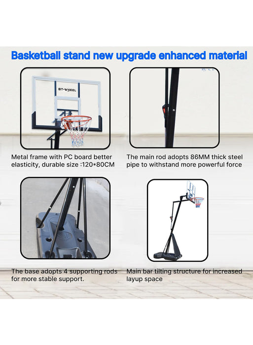 Portable Basketball Hoop for Outdoor & Indoor Use Height Adjustable 7.2FT to 10FT 44"-48" Shatterproof Backboard Pro-Style Breakaway Rim Heavy-Duty Base with Wheels for Adults & Teens