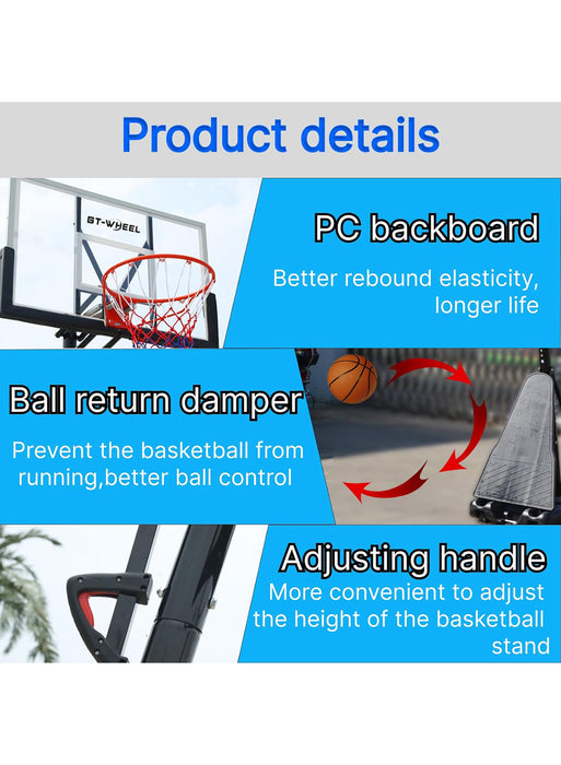 Portable Basketball Hoop for Outdoor & Indoor Use Height Adjustable 7.2FT to 10FT 44"-48" Shatterproof Backboard Pro-Style Breakaway Rim Heavy-Duty Base with Wheels for Adults & Teens