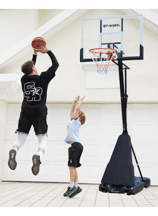 Portable Basketball Hoop for Outdoor & Indoor Use Height Adjustable 7.2FT to 10FT 44"-48" Shatterproof Backboard Pro-Style Breakaway Rim Heavy-Duty Base with Wheels for Adults & Teens