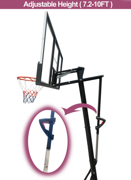 Portable Basketball Hoop for Outdoor & Indoor Use Height Adjustable 7.2FT to 10FT 44"-48" Shatterproof Backboard Pro-Style Breakaway Rim Heavy-Duty Base with Wheels for Adults & Teens