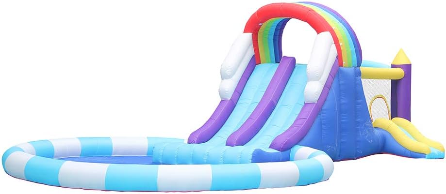 GT-Wheel Outdoor Inflatable Bouncer Kids Bouncy Castle With Slide For Children (Rainbow Blue)