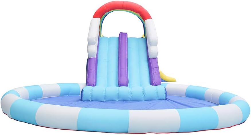 GT-Wheel Outdoor Inflatable Bouncer Kids Bouncy Castle With Slide For Children (Rainbow Blue)