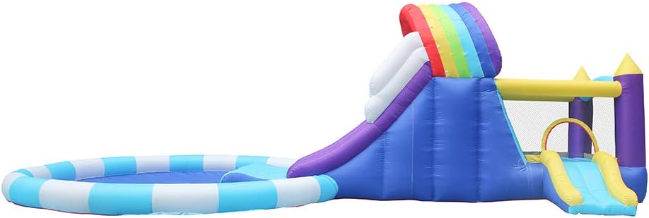 GT-Wheel Outdoor Inflatable Bouncer Kids Bouncy Castle With Slide For Children (Rainbow Blue)